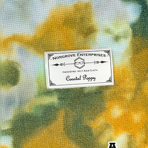Coastal Poppy 14 ct Hand dyed Cross Stitch Fabric Aida Cloth Panel in Shades of Green and Gold