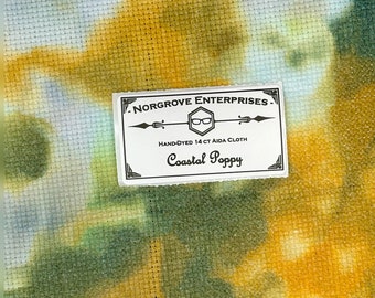 Coastal Poppy 14 ct Hand dyed Cross Stitch Fabric Aida Cloth Panel in Shades of Green and Gold