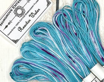 Reactor Water Variegated Embroidery Floss in Shades of Sky Blue with Red Sprinkles