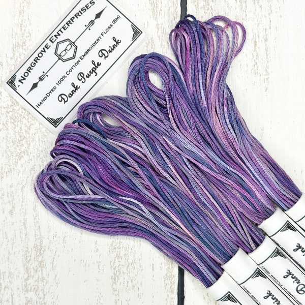 Dank Purple Drink Variegated Embroidery Floss Hand Dyed Embroidery Thread in Shades of Purple