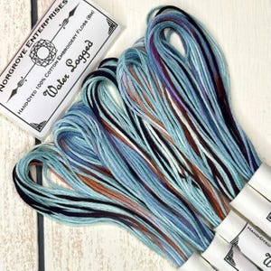 Water Logged Variegated Embroidery Floss Hand Dyed Embroidery Thread in Shades of Watery Blue and Bark Brown