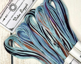Water Logged Variegated Embroidery Floss Hand Dyed Embroidery Thread in Shades of Watery Blue and Bark Brown