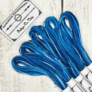 Indigo-Da-Vida Variegated Embroidery Floss Hand Dyed Embroidery Thread in Shades of Dark Blue