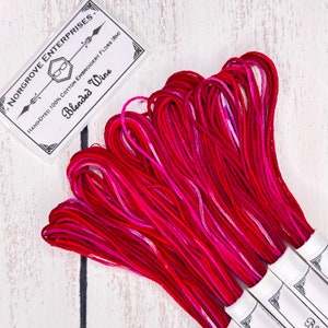 Blended Wine Variegated Embroidery Floss Hand Dyed Embroidery Thread in Shades of Red and Magenta