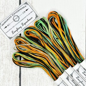 Laughing Leprechaun Variegated Embroidery Floss Hand Dyed Embroidery Thread in Shades of Green and Yellow