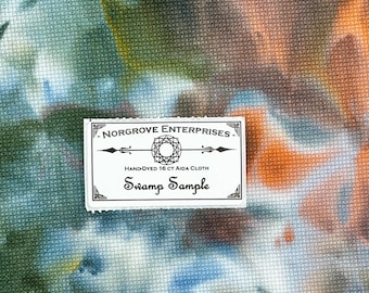Swamp Sample 16 ct Hand Dyed Cross Stitch Fabric Aida Cloth Panel in Shades of Green and Brown