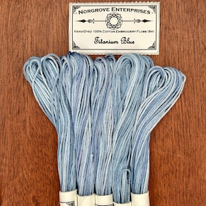 Titanium Blue Embroidery Floss Hand Dyed Variegated Cross Stitch Thread in Shades of Soft Dusty Pastel Blue