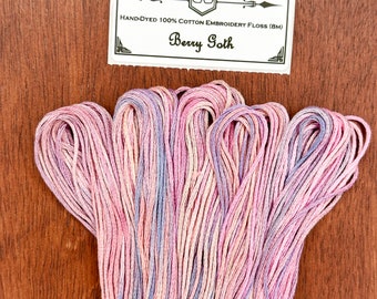 Berry Goth Variegated Embroidery Floss Hand Dyed Embroidery Thread in Shades of Dusty Pastel Pink and Lavender