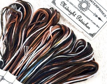 Midnight Petrichor Variegated Embroidery Floss Hand Dyed Embroidery Thread in Shades of Dark Green Brown and Blue