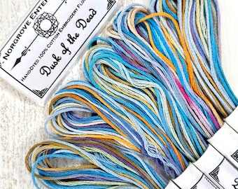 Dusk of the Dead Hand Dyed Embroidery Floss: Variegated Cotton Embroidery Thread in a Rainbow of Orange Green Blue and Purple