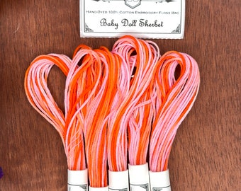 Baby Doll Sherbet Variegated Embroidery Hand Dyed in Shades of Pink and Orange