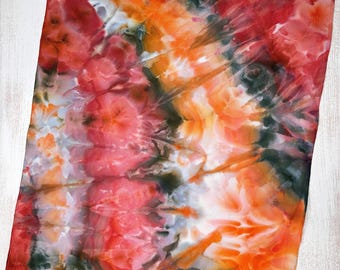 Autumnal Agate 18 ct Hand Dyed Artisan Cross Stitch Fabric Aida Cloth Panel in Shades of Red Orange and Green