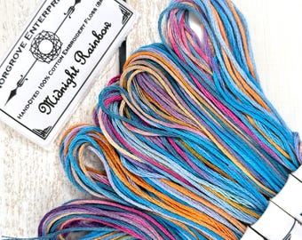Midnight Rainbow Hand Dyed Embroidery Floss: Variegated Cotton Embroidery Thread