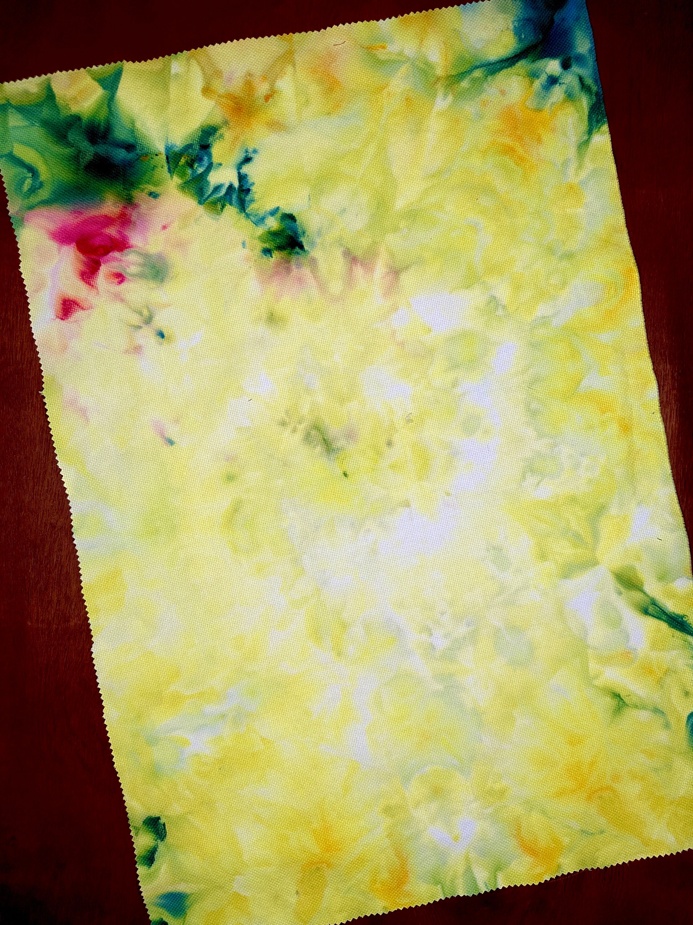 Pryan’s Gift 18 ct Hand Dyed Artisan Cross Stitch Fabric Aida Cloth Panel in Shades of Green and Pink