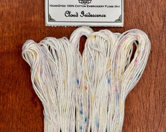 Cloud Iridescence Variegated Embroidery Floss Hand Dyed Embroidery Thread in White with Rainbow Highlights