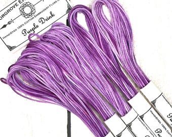Purple Drink Variegated Embroidery Floss Hand Dyed Embroidery Thread in Shades of Violet  Lavender and Purple