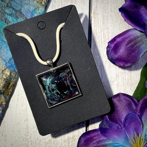 Primordial Void Handcrafted Pour Paint Fluid Art Necklace in Teal Red and Black