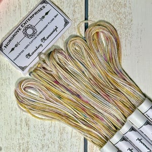 Monastery Manuscript Variegated Embroidery Floss Hand Dyed Cross Stitch Thread in Soft Ivory Tan and Dusty Pastel Colors