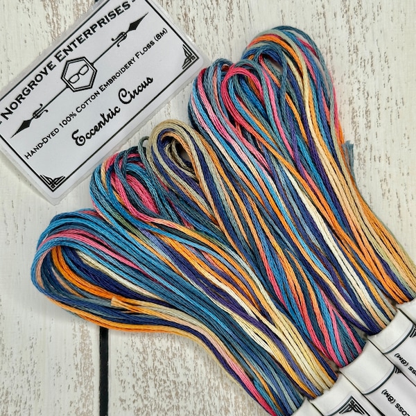 Eccentric Circus Variegated Embroidery Floss Hand Dyed Embroidery Thread in Rainbow Shades