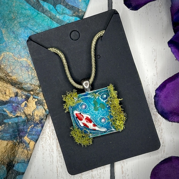 Pond Squared Handcrafted Clay Moss and Resin Koi Fish Necklace - Main Image