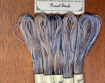 Daniel Steele Variegated Embroidery Floss Hand Dyed Cross Stitch Thread in Stormy Blue and Peachy Orange