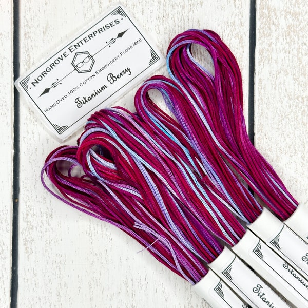 Titanium Berry Variegated Embroidery Floss — Hand Dyed Embroidery Thread in Shades of Fuchsia and Aqua