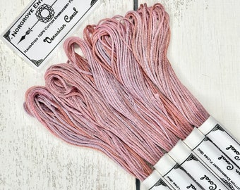 Venusian Coral Variegated Embroidery Floss Set Hand Dyed Embroidery Thread Set in Shades of Dusty Lavender and Coral Pink