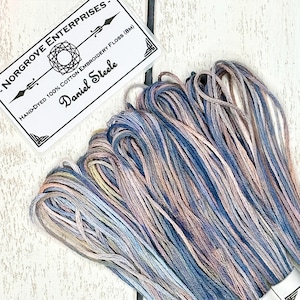 Filo da ricamo variegato Daniel Steele, filo per punto croce tinto a mano in blu tempesta e arancione pesca