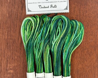 Verdant Field Variegated Embroidery Floss — Hand Dyed Embroidery Thread in Shades of Green