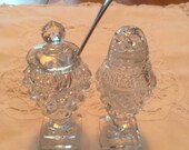 Vintage crystal cruet set - glass salt and pepper pots with silver spoon - antique crystal condiment set