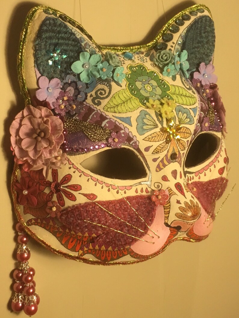 Pretty kitty jewelled cat masquerade mask hand painted and Etsy