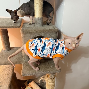 Sphynx Katzentop Wale, Sphynx Katzenpullover, Sphynx Katzentop, Haarlose Katzenkleidung, Haarloses Katzentop, Sphynx Katzenkleidung, Sommerkleidung Sphynx