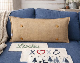 BURLAP PILLOW BUNDLE: Seasonal Bundle Set Holiday Birthday Gift Farmhouse Decor House warming, Lucky, Xoxo, Deer