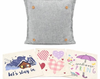 Interchangeable holiday pillow panels, Seasonal custom Mother's Day/Teacher Appreciation Gifts, Easy organized décor, CHARCOAL SEASONAL SET