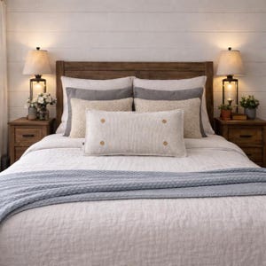 Pillow ONLY: Interchangeable Pillow Cover Back Pocket gray/white TICKING STRIPES Rec.