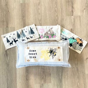 Interchangeable holiday panels,  Custom Mother's Day/Teacher Appreciation Gifts, organized décor GRAY/WHITE TICKING Pillow Seasonal Bundle