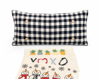 Buffalo Check Pillow Seasonal Bundle Set:  Unique Christmas Gift Lumbar Entryway Decor; Buff Check, XOXO, CARROTS, SNOWMAN Scarves