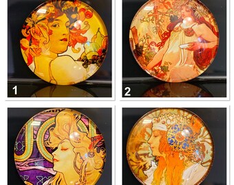 Alphonse Mucha 40mm Round Cabochon. Choice Below