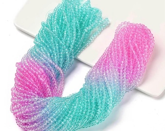 3x4mm Varigated Pink/Purple/Green Electroplate faceted rondelles faceted crystal beads, 105 Loose Beads A10