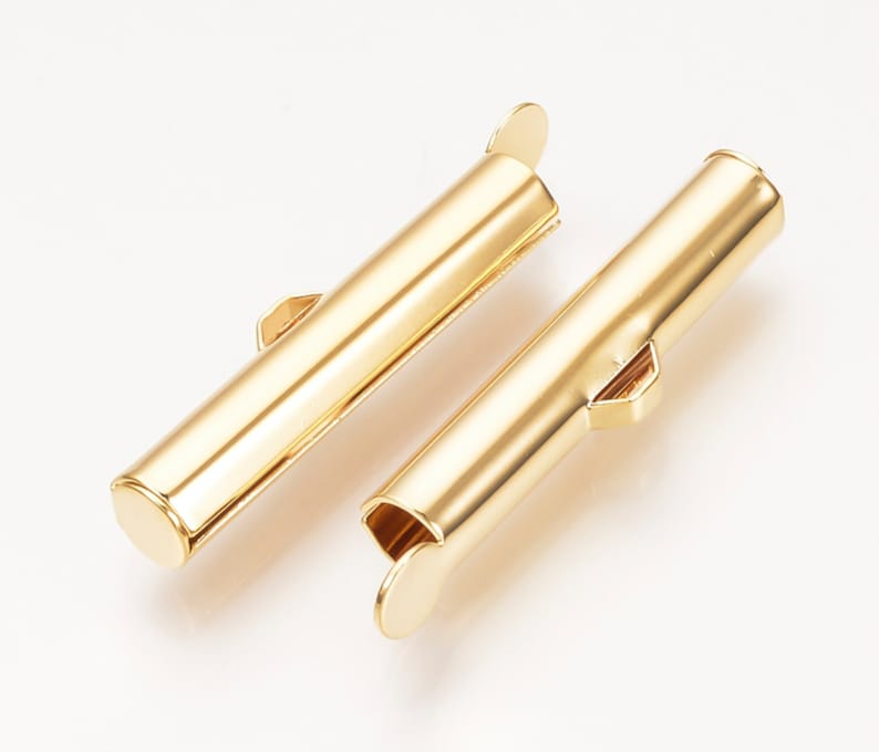 2 SETS 4pieces Slide On End Clasp Tubes Gold Plated Size Etsy