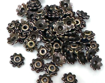 12 grams (50-55) Antique Brass Bead Caps 7mm Square x 2mm