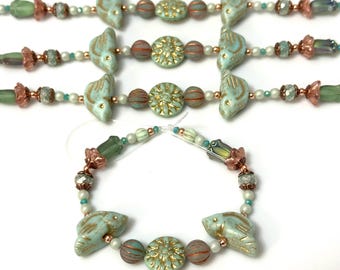 NEW! Imagination Inspiration Collections - Czech Glass Bead Strands. Mint Birds Mix