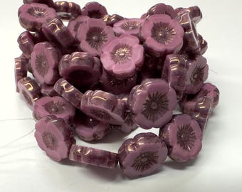 12mm Hibiscus Flower Pink Silk (6 beads) Czech glass beads
