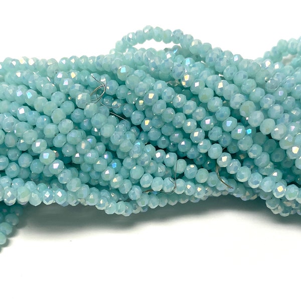 Small 2x2.5mm Baby Blue Opal rondelles, (175-190) beads/faceted glass beads, 2x3 mm  Craft supplies Rondella