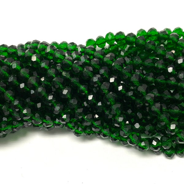 4x6mm, (98-100)Emerald Green Faceted Rondelles, Dark Green Rondelles, green rondelles, Chinese crystal, faceted rondelles, 4x6 rondelles