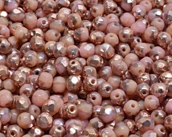 4mm Salmon/Gold Czech Glass Fire Polish Rounds (50)