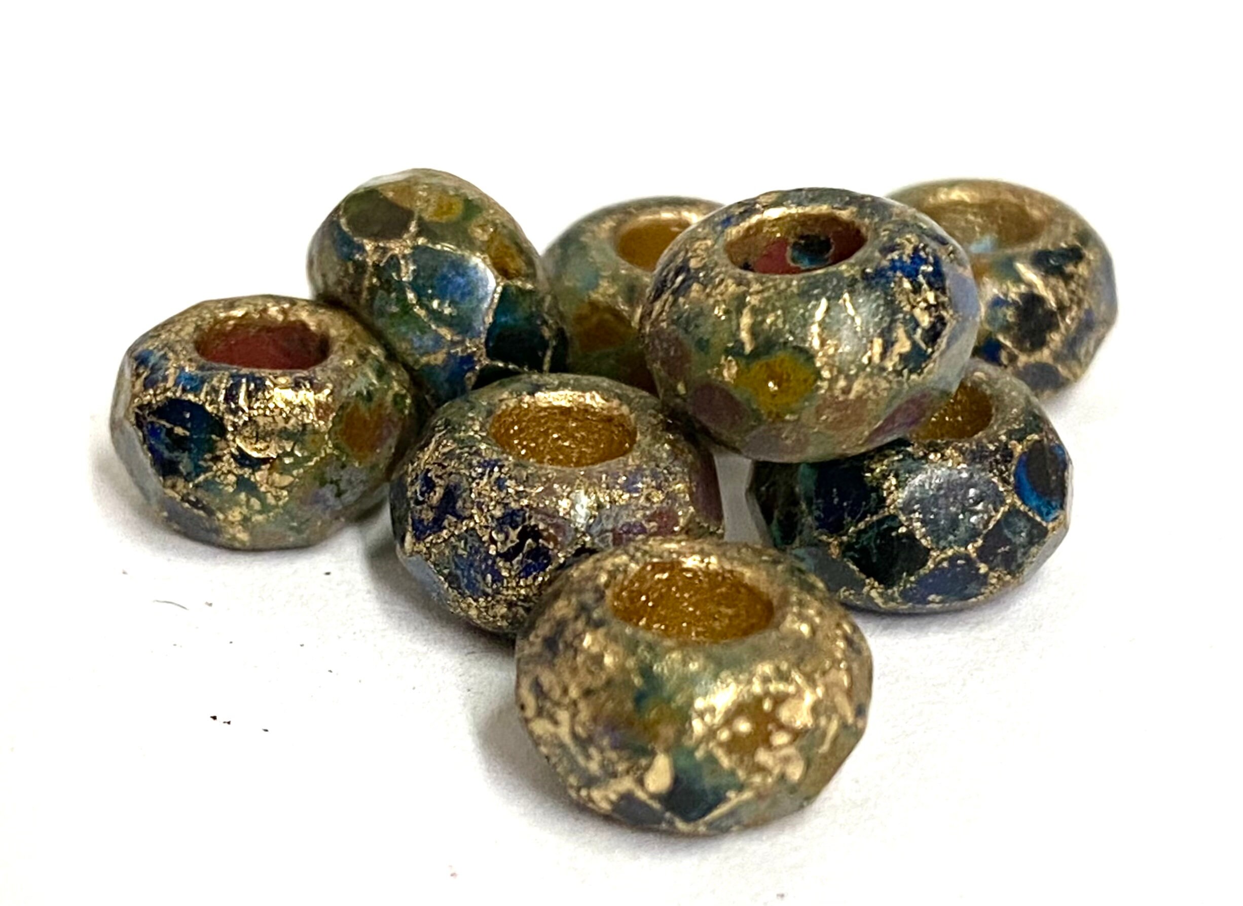 Large Hole Glass Beads, 6mm X 9mm Rondelle Roller With 3mm Hole, Green &  Sky Blue W/gold Wash, 10 Pieces 