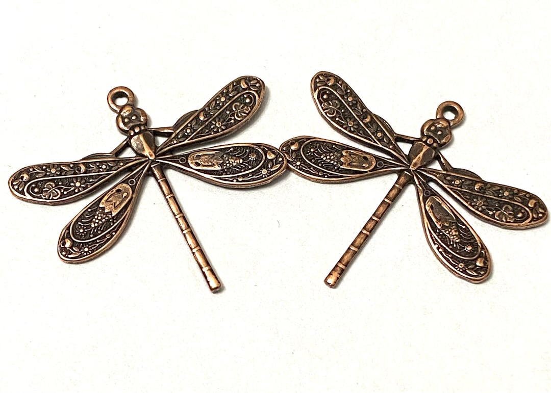 Vintaj Ornate Antique Copper Dragonfly Charm Stampings 2 22x24mm Etsy