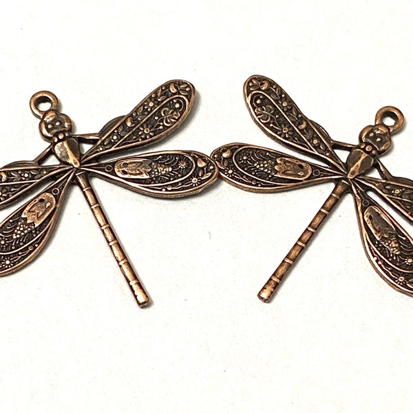 Vintaj Ornate Antique Copper Dragonfly Charm Stampings (2)  22x24mm