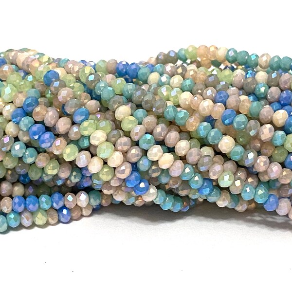 Small 2x2.5mm Dreamy Blend Electroplated faceted rondelles (145-150) crystal rondelle  Craft supplies 15 inch strand Small mix
